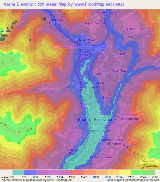 Varna,Italy Elevation Map