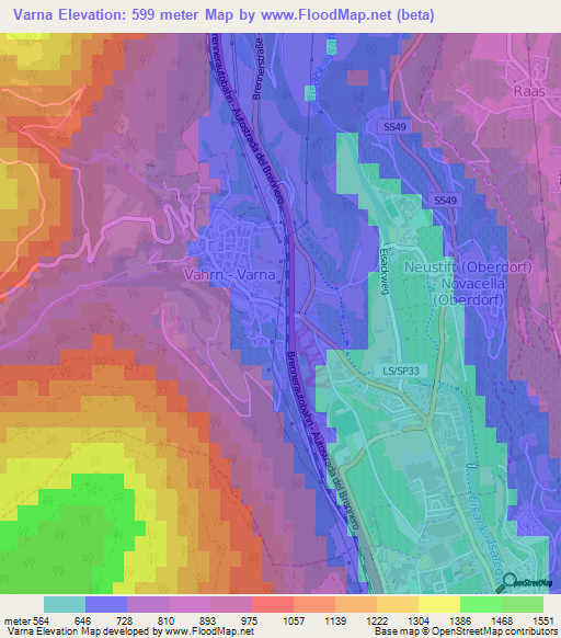 Varna,Italy Elevation Map