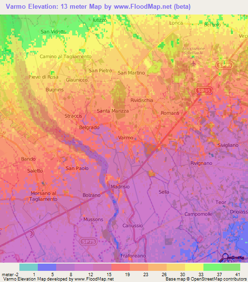 Varmo,Italy Elevation Map