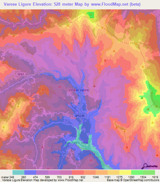 Varese Ligure,Italy Elevation Map