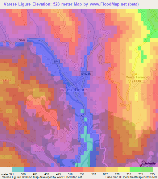 Varese Ligure,Italy Elevation Map