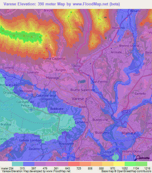 Varese,Italy Elevation Map