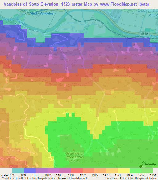 Vandoies di Sotto,Italy Elevation Map