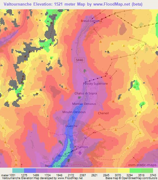 Valtournanche,Italy Elevation Map