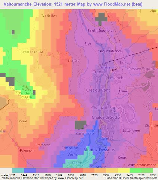 Valtournanche,Italy Elevation Map
