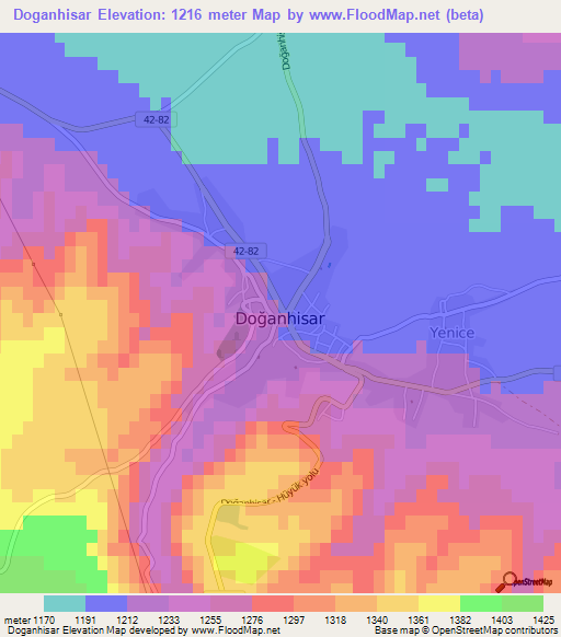 Doganhisar,Turkey Elevation Map