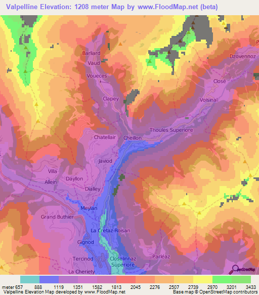 Valpelline,Italy Elevation Map