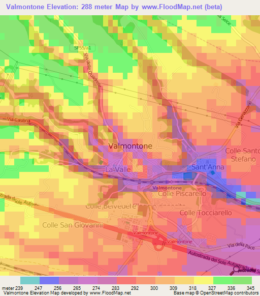 Valmontone,Italy Elevation Map