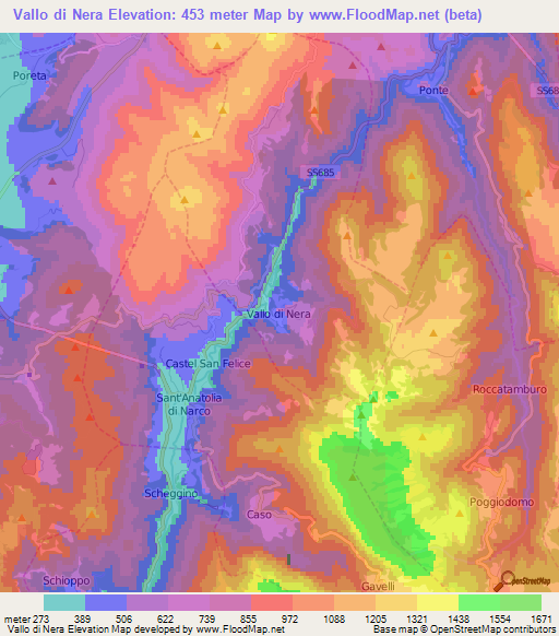 Vallo di Nera,Italy Elevation Map