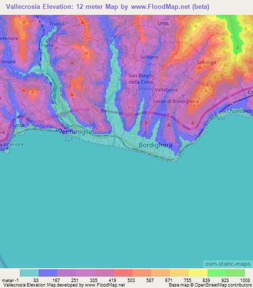 Vallecrosia,Italy Elevation Map