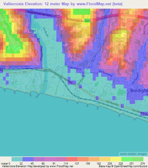 Vallecrosia,Italy Elevation Map