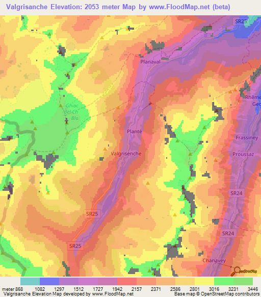 Valgrisanche,Italy Elevation Map