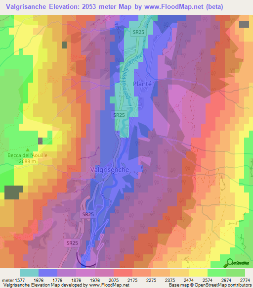 Valgrisanche,Italy Elevation Map