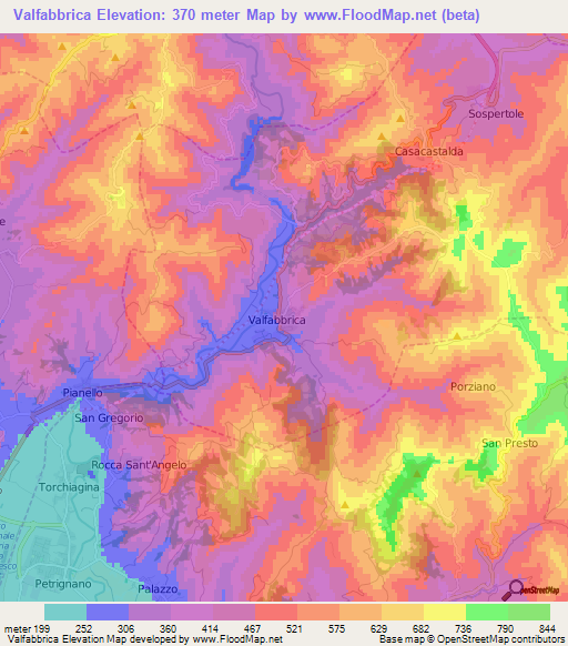 Valfabbrica,Italy Elevation Map