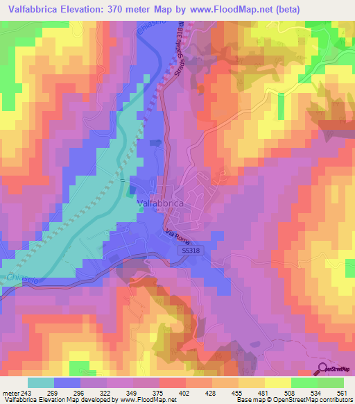 Valfabbrica,Italy Elevation Map