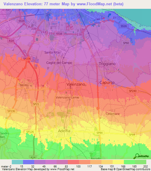 Valenzano,Italy Elevation Map