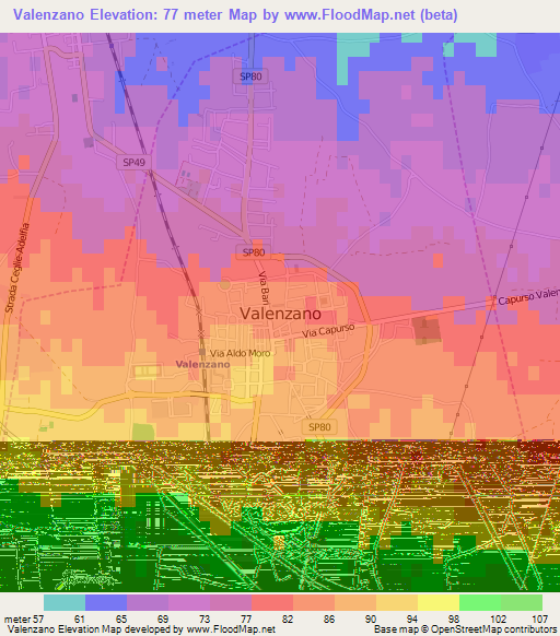 Valenzano,Italy Elevation Map