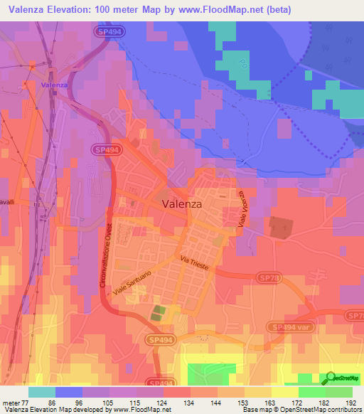 Valenza,Italy Elevation Map