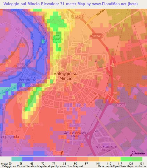 Valeggio sul Mincio,Italy Elevation Map