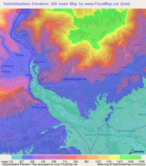 Valdobbiadene,Italy Elevation Map