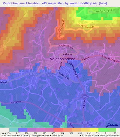 Valdobbiadene,Italy Elevation Map