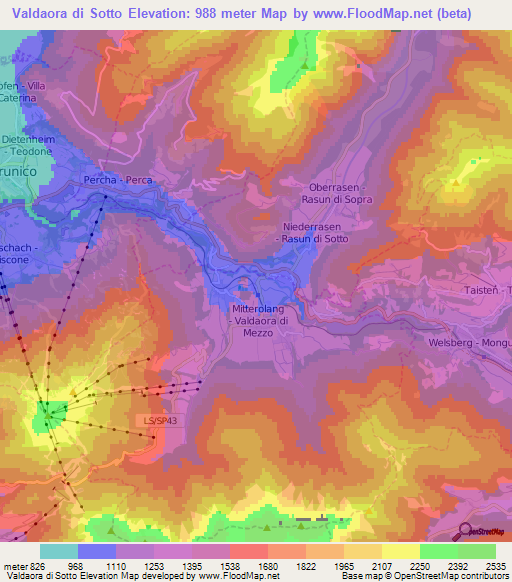 Valdaora di Sotto,Italy Elevation Map