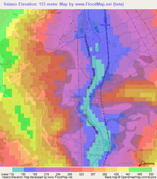 Vaiano,Italy Elevation Map