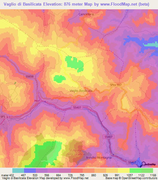 Vaglio di Basilicata,Italy Elevation Map