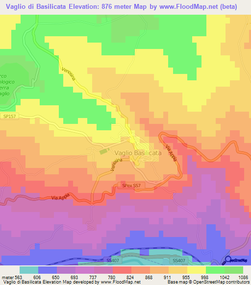 Vaglio di Basilicata,Italy Elevation Map