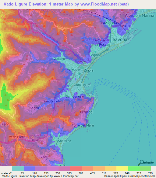 Vado Ligure,Italy Elevation Map