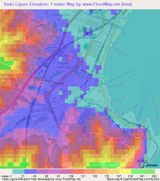 Vado Ligure,Italy Elevation Map