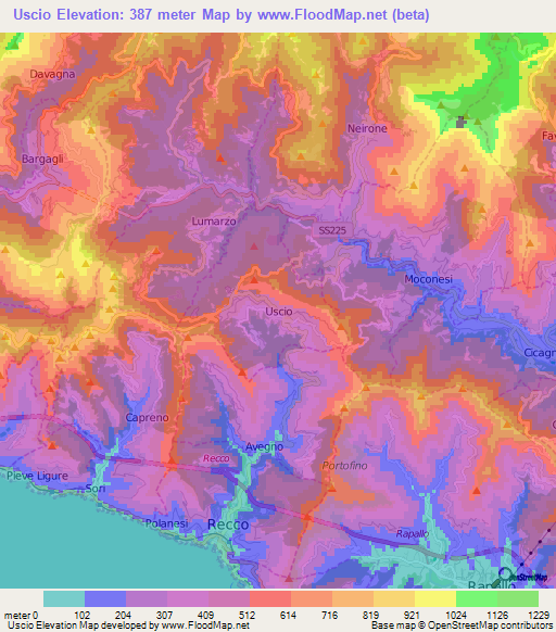 Uscio,Italy Elevation Map