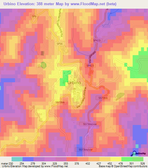 Urbino,Italy Elevation Map