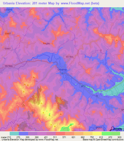 Urbania,Italy Elevation Map