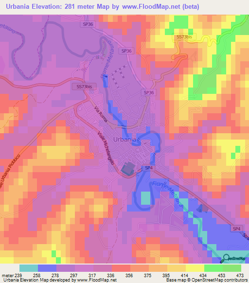 Urbania,Italy Elevation Map