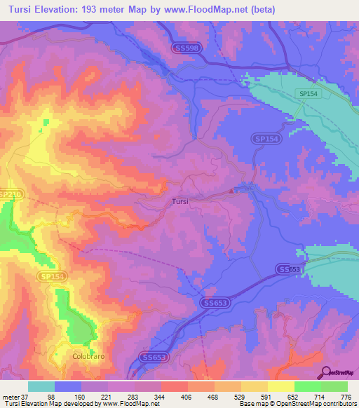 Tursi,Italy Elevation Map