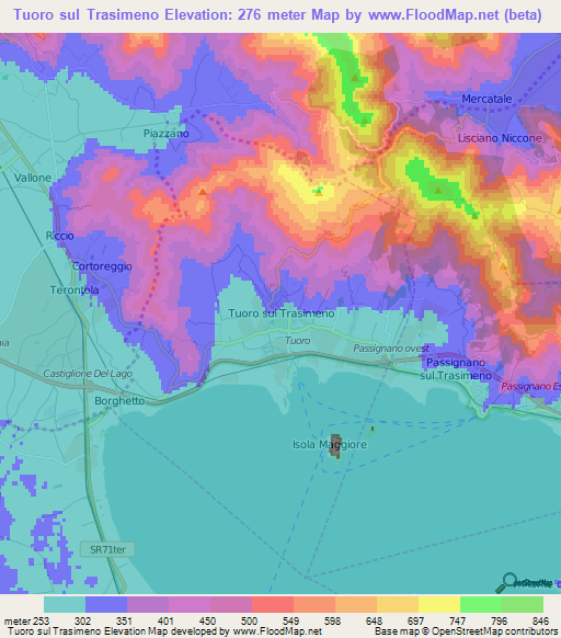 Tuoro sul Trasimeno,Italy Elevation Map