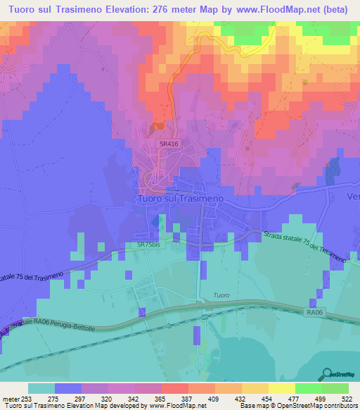 Tuoro sul Trasimeno,Italy Elevation Map