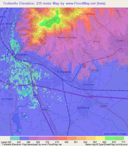 Trofarello,Italy Elevation Map