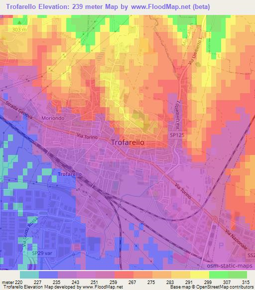 Trofarello,Italy Elevation Map