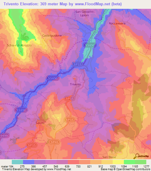 Trivento,Italy Elevation Map