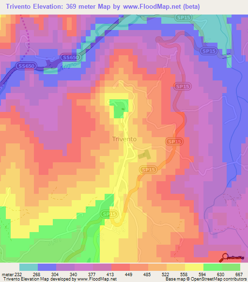 Trivento,Italy Elevation Map