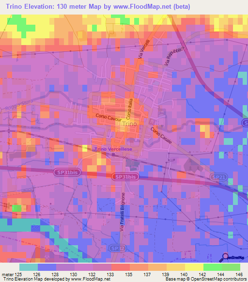 Trino,Italy Elevation Map