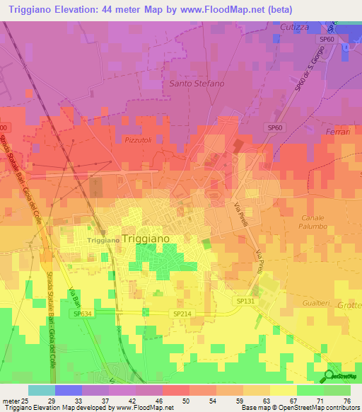 Triggiano,Italy Elevation Map