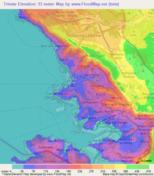 Trieste,Italy Elevation Map