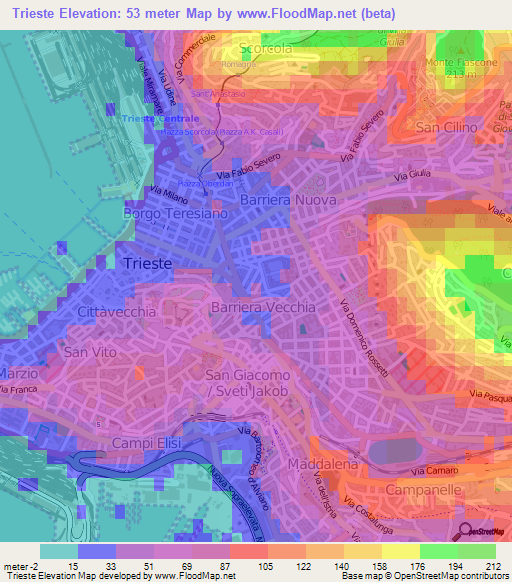 Trieste,Italy Elevation Map