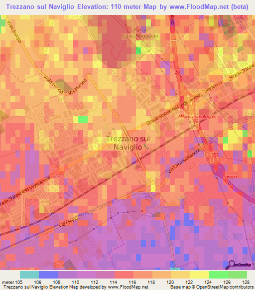 Trezzano sul Naviglio,Italy Elevation Map