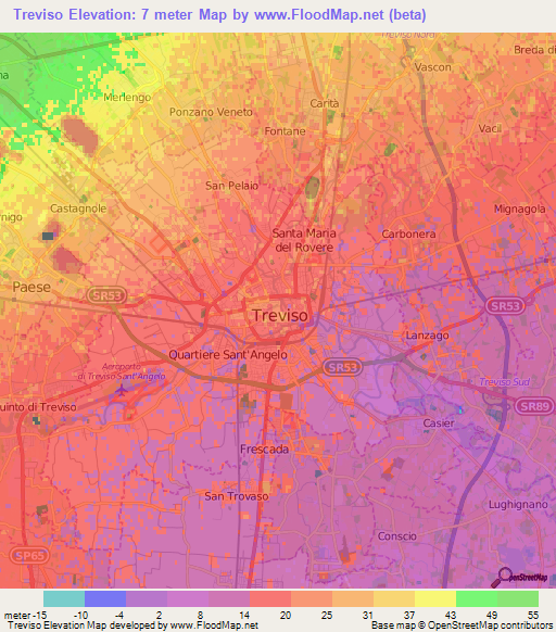 Treviso,Italy Elevation Map