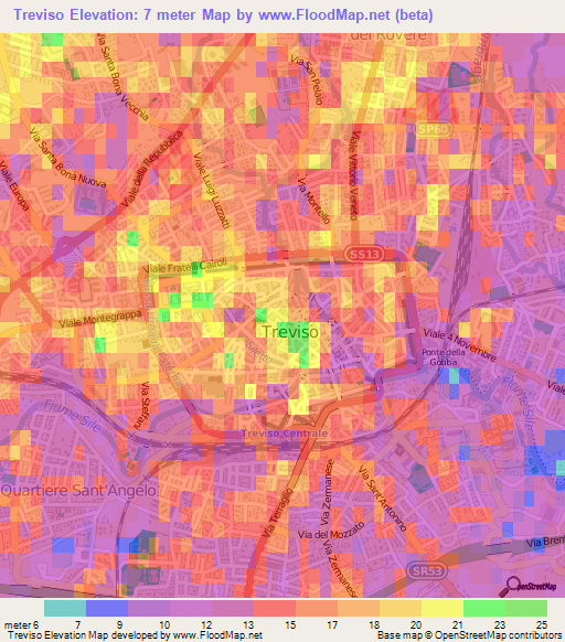 Treviso,Italy Elevation Map