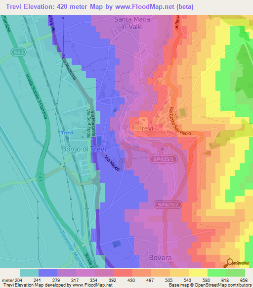 Trevi,Italy Elevation Map